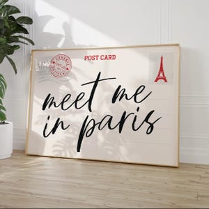 Paris Postkarten-Druck, Eiffelturm Wandkunst, rotes Typografie-Poster, Paris Frankreich Ästhetik, Girly Französisch inspiriertes Dekor, niedliches druckbares Geschenk
