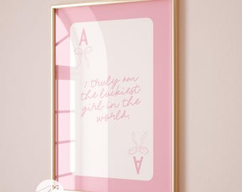 Lucky Girl Syndrome Poster, Ace Card Bows Print, Pink Coquette Room Decor, Preppy College Dorm Apartment Wall Art