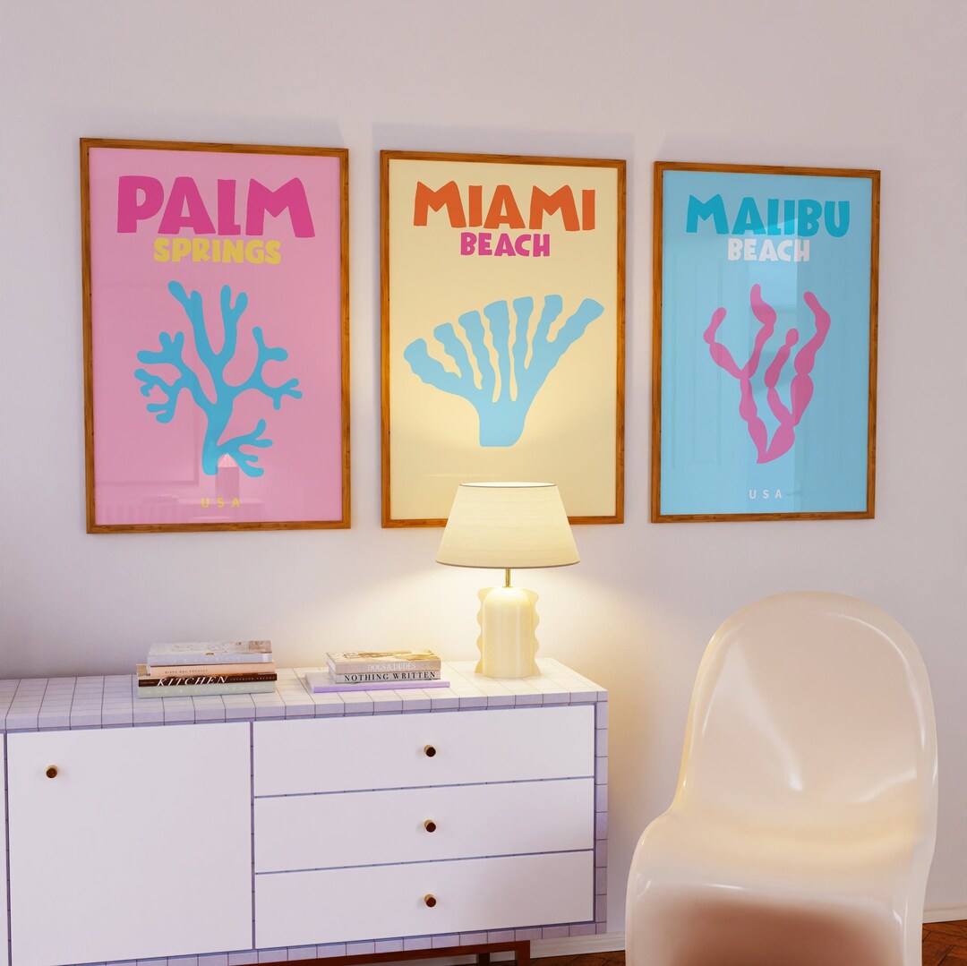 Preppy Beach Room Decor Trendy Beachy Print Set Retro Y2k - Etsy
