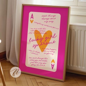Lucky Girl Syndroom Hartenaas kaart esthetische poster trendy muurkunst oranje roze prints retro bar winkelwagen kunst preppy funky appartementdecor