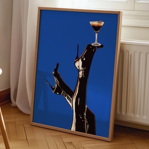 Impresión artística de Espresso Martini, decoración de carrito de bar, póster de cóctel, letrero de bebida con ambiente festivo, arte de pared con botas de moda, decoración estética para dormitorio universitario.