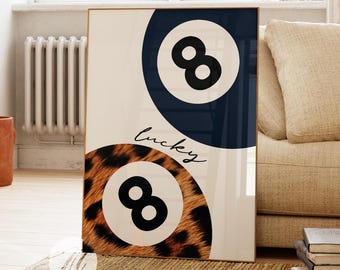 Leopard Print 8 Ball Poster, Retro Navy Pool Art (digital Download