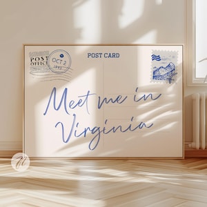 Impression de carte postale de Virginie, art mural State Love, esthétique bleu marine minimaliste, cadeau Virginie, décoration de l'État de la maison, jolie affiche typographique, imprimable