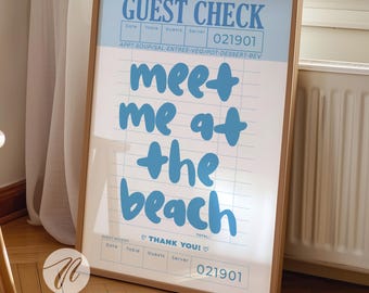 guest check prints coastal cowgirl beachy surf wall art apartment decor muted light blue preppy dorm aesthetic print meet me at the beach