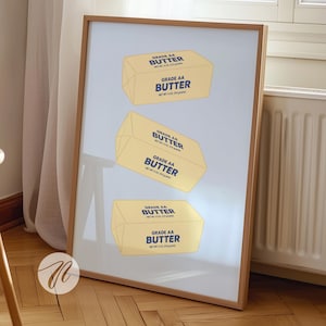 Butter Sticks Art Print, Cute Food Illustration, Funny Food Wall Decor, Abstract Kitchen Wall Art, Retro Pop Art Food Poster, Printable Gift