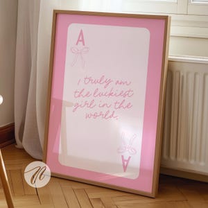 lucky girl syndrome poster, ace card bows print, apartment decor, trendy wall art, college apartment, coquette room decor, preppy girly dorm