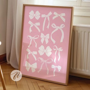 Pink Bows Print, Balletcore Wall Art, Coquette Room Decor, Light Pink Wall Art, Pastel Blush Art Print, Old Money Aesthetic Dorm Decor