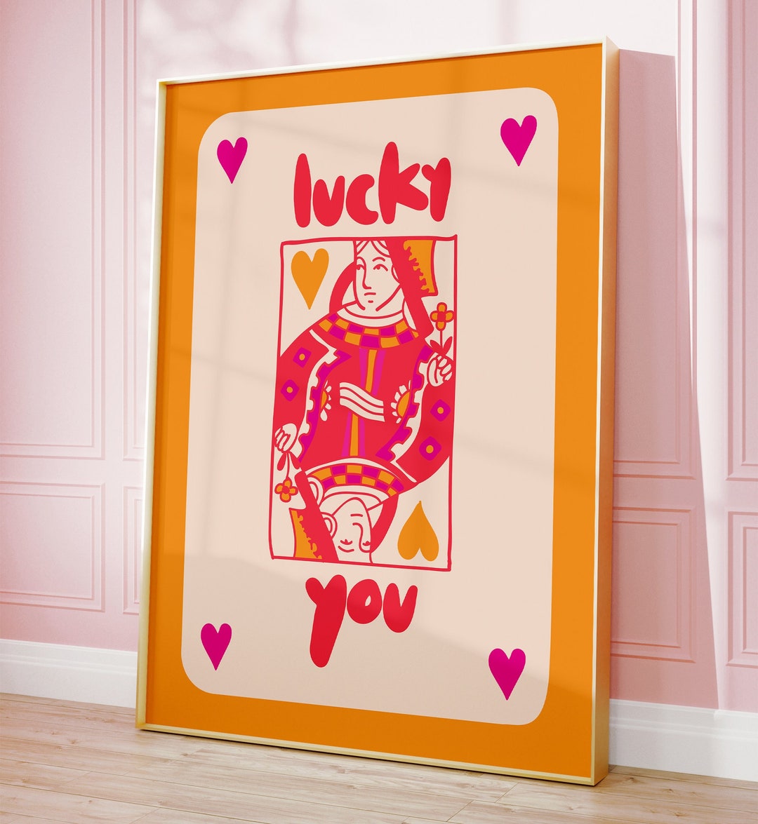 Lucky You Queen of Hearts Playing Card Funky Wall Art Pink - Etsy