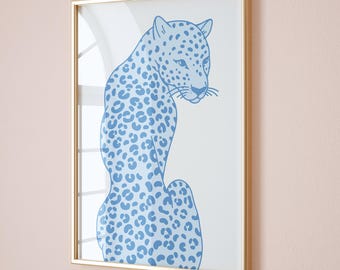 Cheetah Prints Blue Coastal Preppy Wall Art Preppy Dorm Room Decor Aesthetic Wall Art Animal Prints Trendy Beachy Wall Art Dopamine Decor