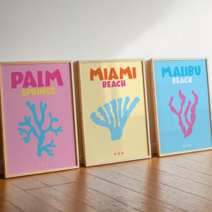 preppy beach room decor trendy beachy print set retro y2k dorm decor travel poster coastal pink pastels aesthetic college apartment decor