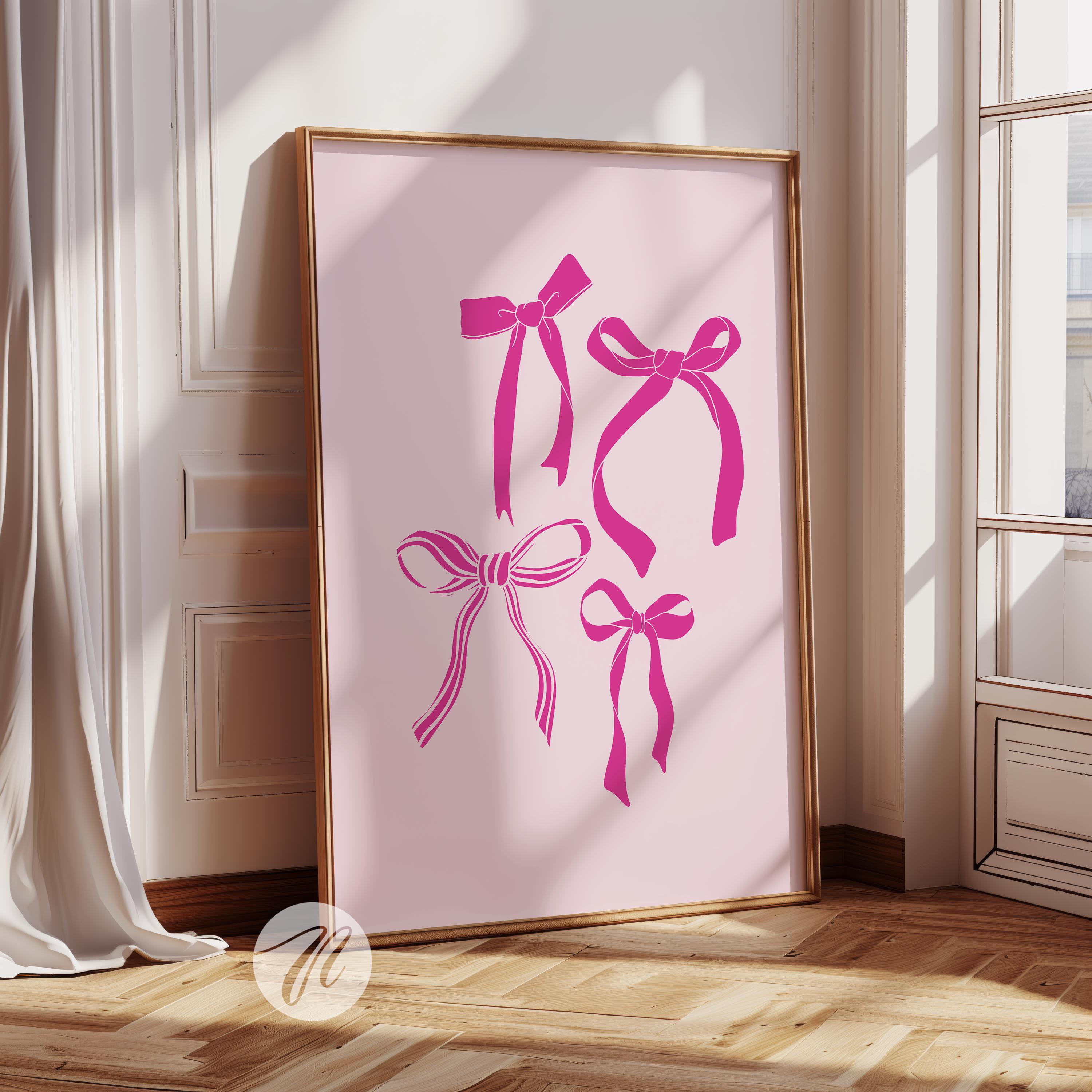 Arte da parete con ciliegie, arte con fiocco in acquerello rosa ciliegia, arte da parete con frutta, decorazione della camera per ragazze, arte da parete alla moda, stampa artistica per bambina
