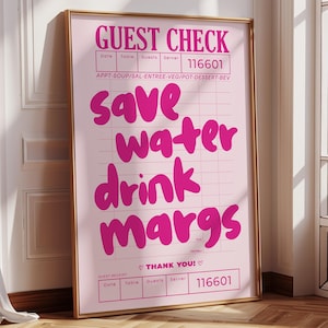 Ahorra agua, bebe margaritas, carrito de bar rosa, arte, póster de cóctel, decoración de habitación preppy Y2K, decoración de apartamento con arte de pared de moda, decoración de dormitorio con arte de pared preppy