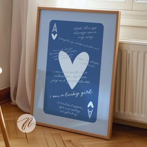 Lucky Girl Syndrome Print | Blue Ace of Hearts Playing Card Aesthetic Poster | Retro Bar Cart Art Decor | Trendy Blue Preppy Apartment Decor