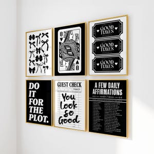 zestaw wydruków 6 sztuk, plakat królowej serc, wystrój mieszkania, modne czarne kokardy na ścianę, kokieteryjny estetyczny wystrój pokoju, szykowny dziewczęcy akademik