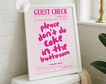 Please Don't Do Coke In The Bathroom Print, Retro Bar Cart Aesthetic Poster, Trendy Pink Bathroom Wall Art, Preppy Funky Apartment Decor