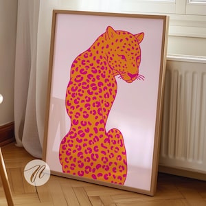 cheetah animal print pink preppy room decor cute trendy retro apartment dorm room decor pink orange aesthetic leopard poster dopamine decor