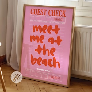 meet me at the beach print trendy coastal wall art pink typography poster beachy house decor summer wall art girly aesthetic decor printable