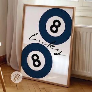 Navy Retro 8 Ball Poster, Blue Cheetah Print, Navy Vintage Pool Ball Wall Art, Funky YK2 Wall Art Aesthetic, Dorm Room Decor, Printable Art