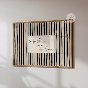Estampado "Tan fresco y tan limpio", arte mural a rayas, decoración neutra para baño (digital, horizontal)