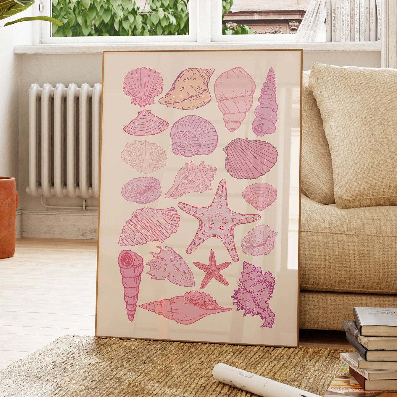 Seashell Art Prints, Trendy Coastal Wall Art, Coastal Cowgirl Decor, Cute Summer Posters, Pink Beachy House Decor, Sea Aesthetic Printable