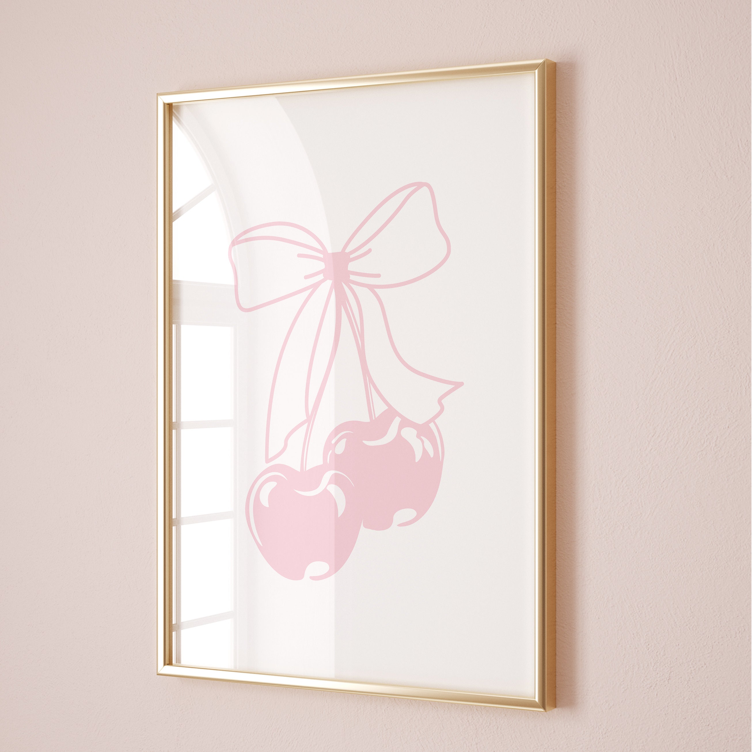 Set Di 4 Stampe Artistiche Da Parete Rosa – Decorazione Preppy Coquette Con Fiocchi, Ciliegie, Palla 8 – Quadri Tela 30x40 Cm Per Camera Da Letto E Dormitorio