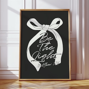 Estampado de lazo blanco, decoración de pared estilo preppy para habitación, versículo bíblico Mateo 5:14, arte de pared con cita, decoración de apartamento universitario, estética de habitación femenina