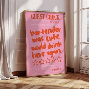 bartender was cute would drink here again | funky bar art print | bar cart trendy wall art apartment decor | girly aesthetics kitchen decor