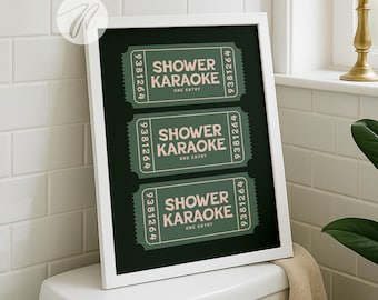 Shower Karaoke Ticket Print, Trendy Wall Art Sage Green And Pink Aesthetic Poster, Preppy Wall Art Decor, Shower Singing Funny Art Printable