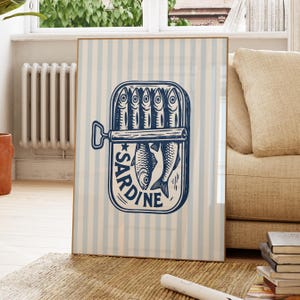 Tinned Sardines Print, Gift Sardines Seafood Kitchen Aesthetic Decor, Sardine Tin Poster, Retro Fish Food Art, Coastal Home Decor, Printable