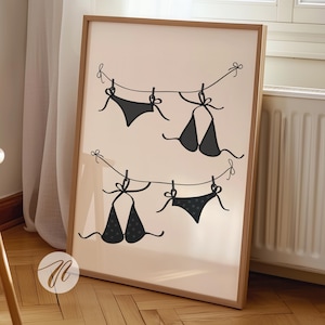 Hanging Bikini Art Print, Bathing Suit Poster, Beachy Coconut Girl Aesthetic, Coastal Cowgirl Wall Art, College Apartment Decor, Printables