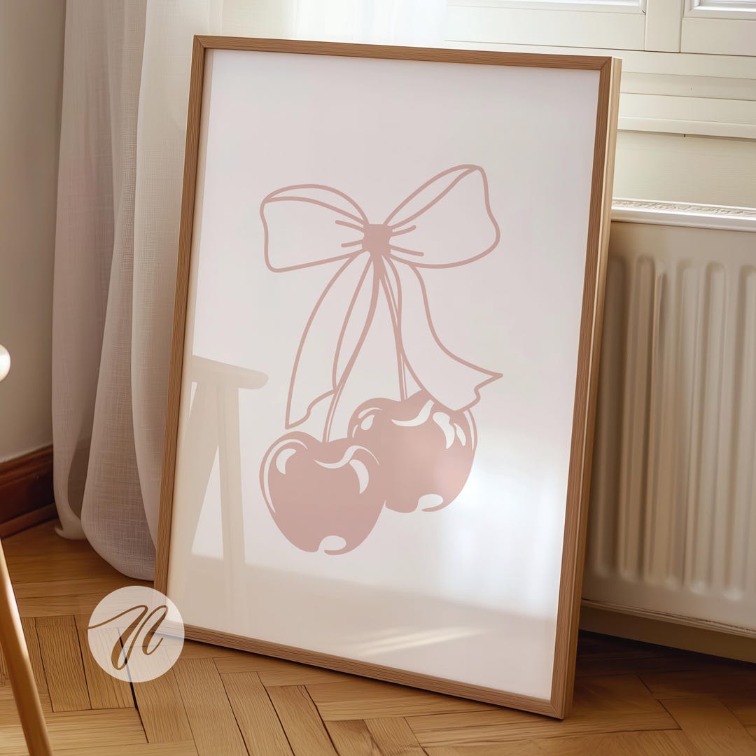 Pink Cherry Bow Print, Coquette Bow Decor, Preppy Bows Wall Art Poster ...