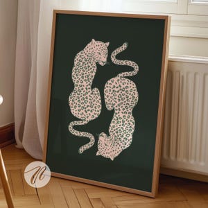 Salbei grüner Gepard Print, trendiges rosa grünes Wandbild, Gepard Poster, druckbare Kunst, Wohnung Dekor, Schlafzimmer Dekor, Studentenwohnheim Dekor, druckbare Kunst