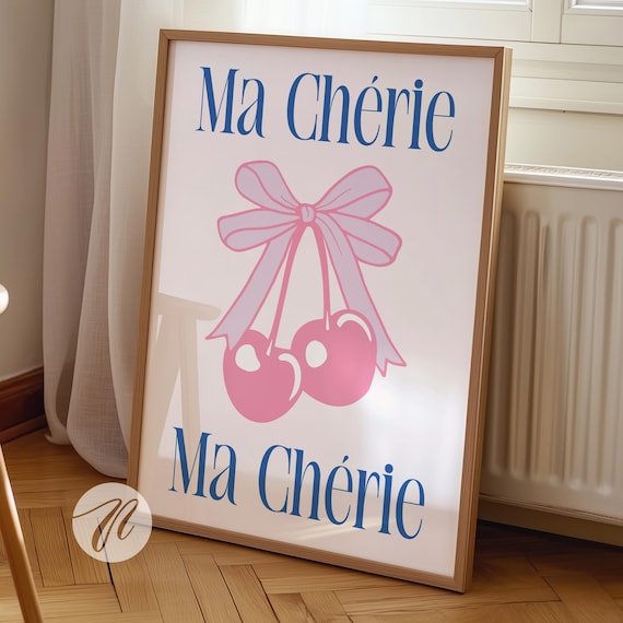 Coquette Wall Art, Ma Cherie, Cherry Bow Decor (Digital Download)