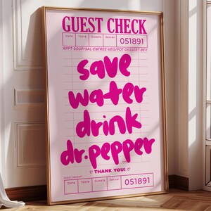 Save Water Drink Tequila Poster, Pink Guest Check Bar Cart Art ...