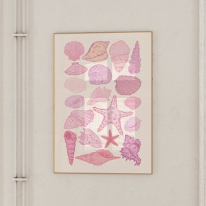 Seashell Art Prints, Trendy Coastal Wall Art, Coastal Cowgirl Decor, Cute Summer Posters, Pink Beachy House Decor, Sea Aesthetic Printable
