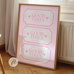 Good Times Ticket Print: Trendy Pink Bar Barwagen Kunst (Digitaler Download