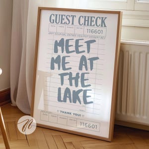 meet me at the lake guest check print trendy coastal wall art blue typography poster lake house decor summer wall art girly aesthetic decor