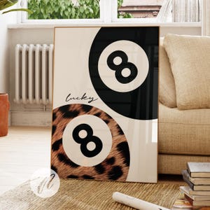 Leopard Print 8 Ball Poster, Retro Navy Pool Art (digital Download