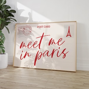 Impression de carte postale de Paris, art mural tour Eiffel, affiche typographie rouge, esthétique de Paris France, décoration d'inspiration française girly, joli cadeau imprimable