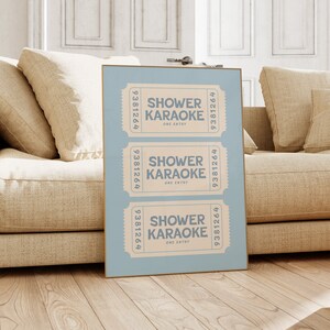 Shower Karaoke Ticket Print, Bathroom Decor Blue Cream Aesthetic ...