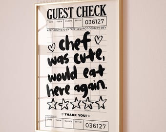 Lámina "Chef Was Cute", arte mural estético para cocina, arte culinario adorable, láminas para invitados en la cocina, decoración moderna en blanco y negro para apartamentos y cocinas.