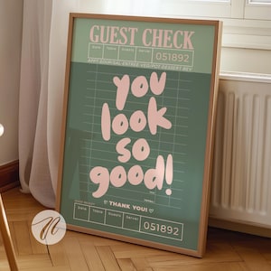 guest check prints trendy wall art sage green and pink aesthetic poster preppy wall art decor cute bathroom art trendy green printable art