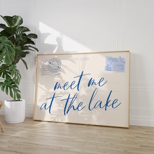 encontre-me no lago impressão de cartão postal arte de parede costeira moderna pôster de tipografia azul decoração de casa de lago arte de parede de verão decoração estética feminina
