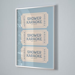 Shower Karaoke Ticket Print, Bathroom Decor Blue Cream Aesthetic ...
