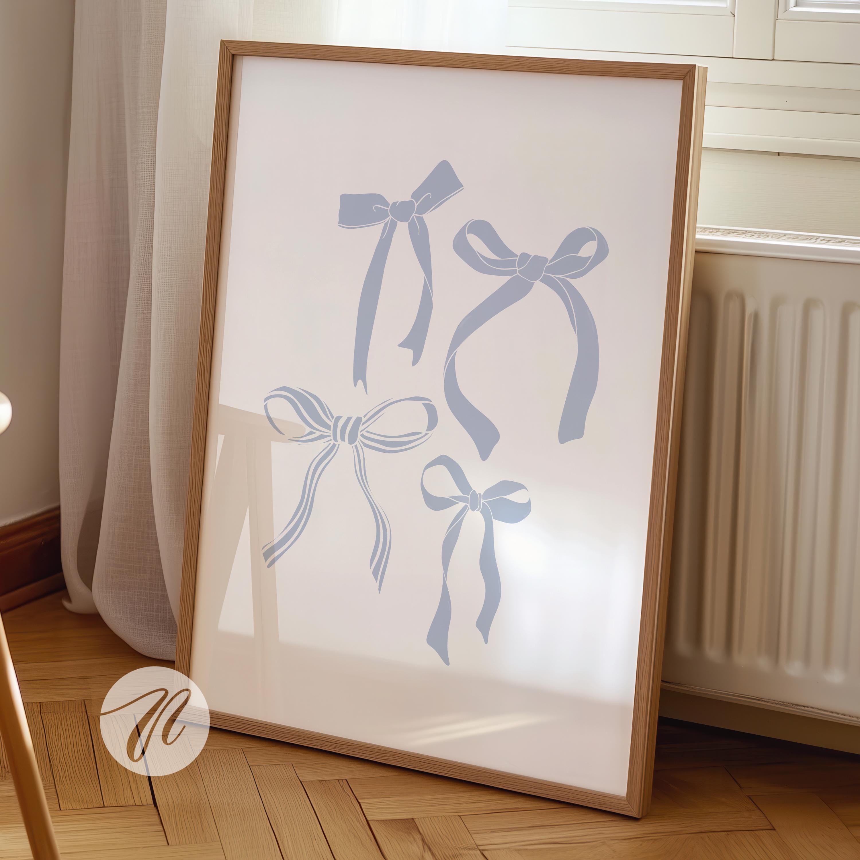 blue bows print, preppy bow wall art, coquette aesthetic room decor, coastal cowgirl, college apartment dorm decor, girly soft pastel print