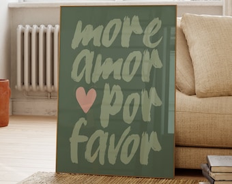 More Amor Por Favor Print, Trendy Wall Art Sage Green And Pink Aesthetic Poster, Preppy Wall Art Decor, Retro Bar Cart Art, Apartment Decor