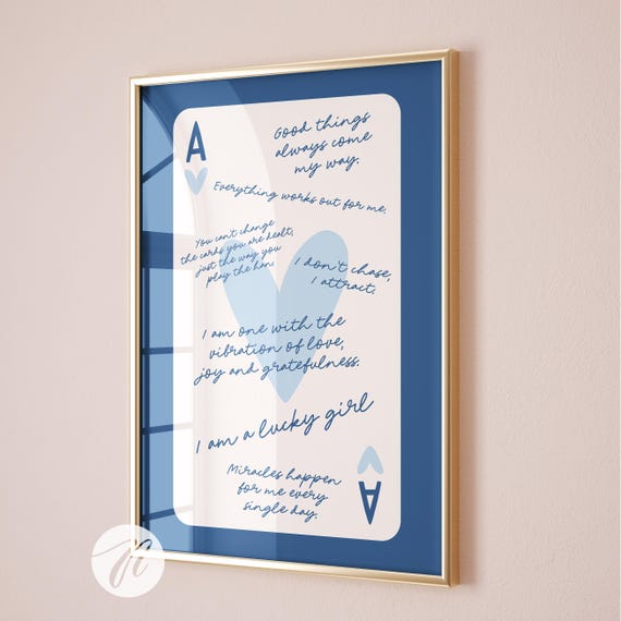 Playing Card Art, Lucky Girl Syndrome, Affirmation Wall Art (Digital Download)