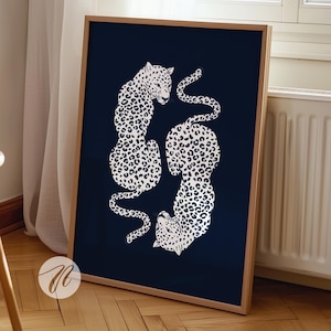 Navy Cheetah Print, Trendy Navy Blue Wall Art, Cheetah Poster, Apartment Decor, Preppy Room Decor, College Dorm Decor, Printable Digital Art