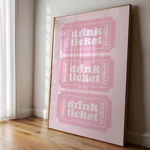 Drink Ticket Print, Happy Hour Bar Cart Wall Art, Bar Cart Printable, Retro Cocktail Art, Party Drink Sign, Instant Digital Download Poster