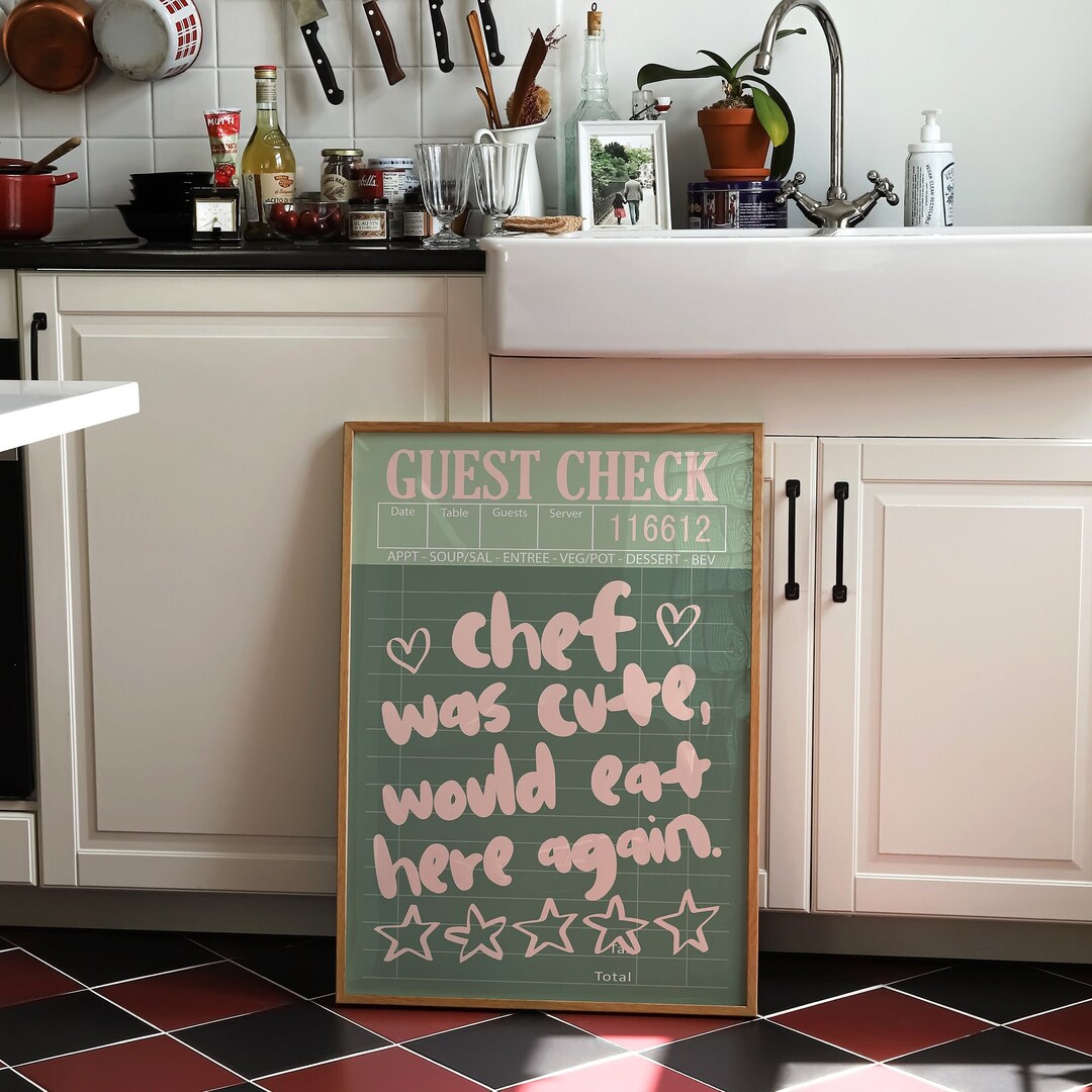 Chef Was Cute Print, Kitchen Wall Art Cooking Aesthetic Decor, Trendy Pink and Green Aesthetic
